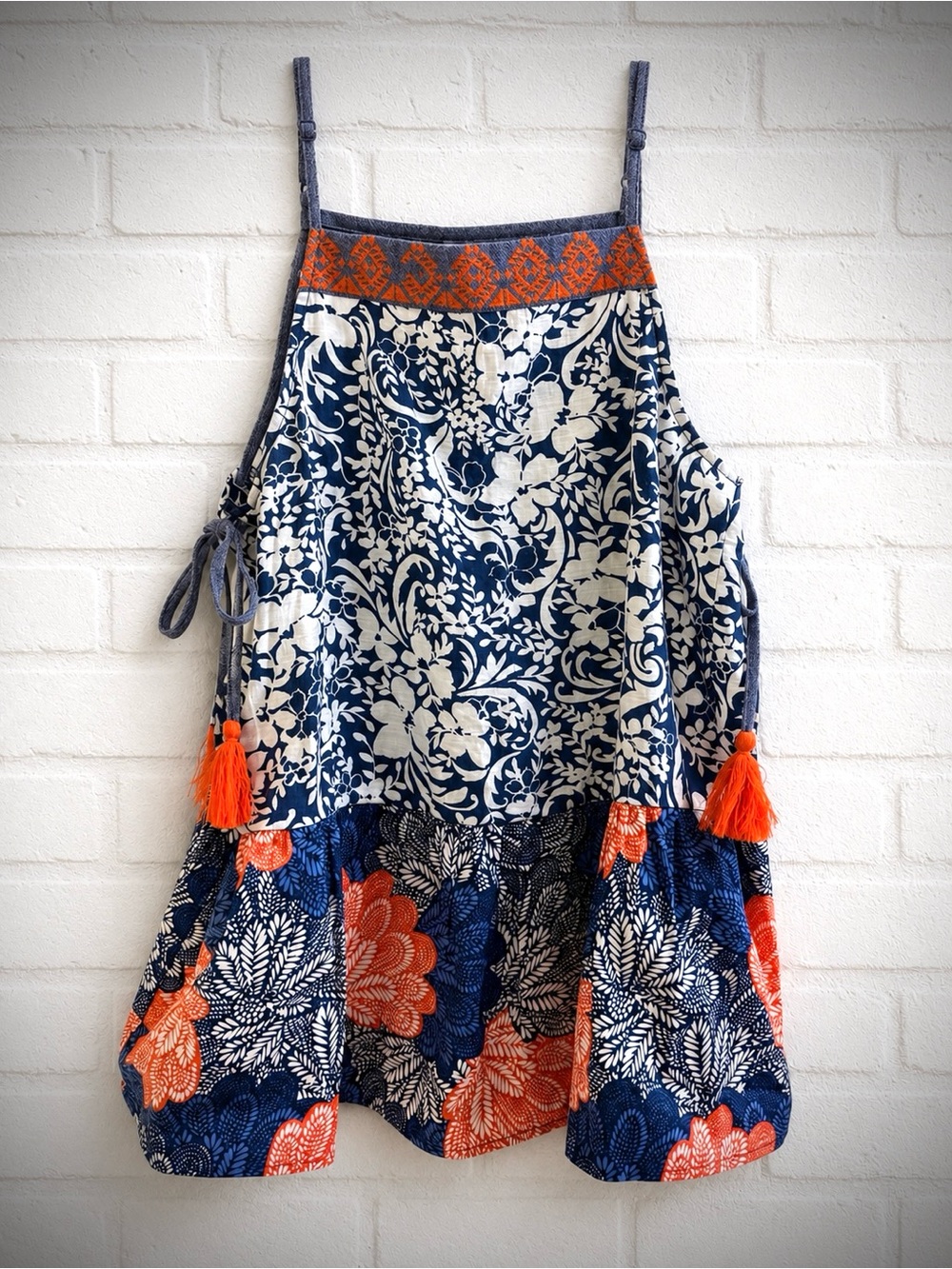 THML Navy Blue White and Orange Floral Halter Tank Top - Picture 1 of 12